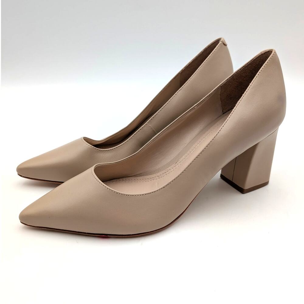 Marc Fisher Zala Block Heel Pump Pointed Toe Women's Beige Size US7M EU38